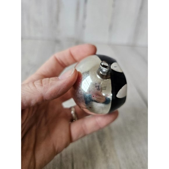 Vintage Black indent reflector ball silver ornament glass Xmas tree - Picture 7 of 10